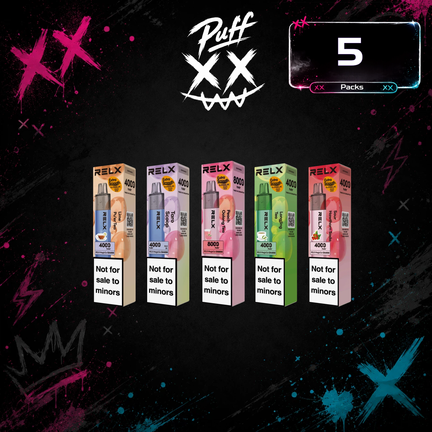 5 x Relx MagicGo 4000 Puffs $144.99